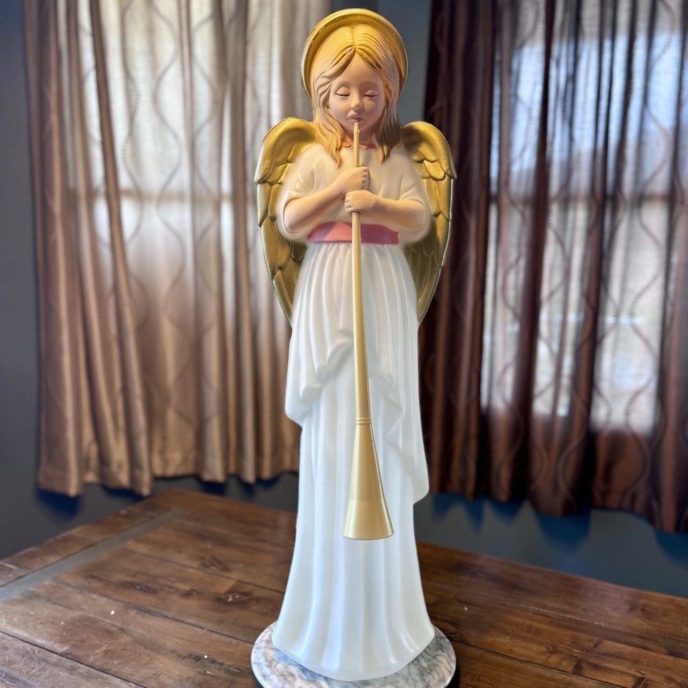 VTG TPI Lighted Blow Mold 34" Angel Horn Holiday Christmas Nativity Works!